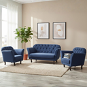 Ver imagem 1 de Kit Namoradeira + 2 Poltronas Decorativa Dália Suede Azul Marinho Pés Madeira Mz Decor
