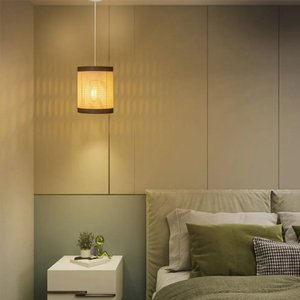 Pendente Teto Eclipse Tela Indiana Ratan Palha e Detalhe Sintético Fio Branco 150cm D16