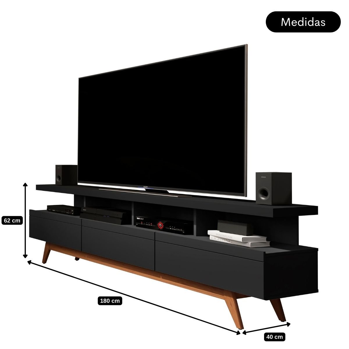 Rack para Sala Televisão até 65 Polegadas - Mod.2016:Preto - 5