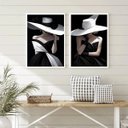 Ver imagem 1 de Kit 2 Quadros Decorativos Fashion Damas em Preto e Branco 24x18cm:madeira Branca