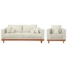 Kit Poltrona Living + Sofá 3 Lugares com Base Madeira Suede Cor:bege - 1