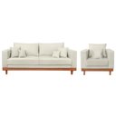 Ver imagem 1 de Kit Poltrona Living + Sofá 3 Lugares com Base Madeira Suede Cor:bege