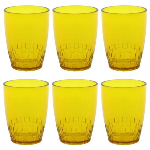 24 Copos Crippa 300ml Plástico Amarelo Água Suco Refrigerante Escolar Lanche