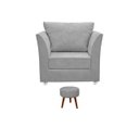 Ver imagem 2 de Conjunto 01 Poltrona Lisboa Decorativa + 01 Puff Redondo Decorativo Suede Cinza Claro