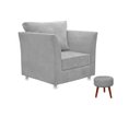 Ver imagem 1 de Conjunto 01 Poltrona Lisboa Decorativa + 01 Puff Redondo Decorativo Suede Cinza Claro