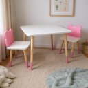 Ver imagem 1 de Mesa e 2 Cadeiras Infantil Urso Kit Livro Educativo em Madeira - Rosa