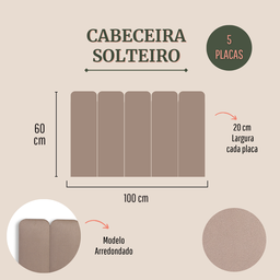 Cabeceira Solteiro Modulada Arredondada Cama Box Suede Bege - 4
