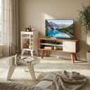 Ver imagem 1 de Sala de Estar Frank - Rack Tv 50'' - Mesa Centro - Mini Bar/adega Cinamomo/off White