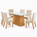 Ver imagem 2 de Conjunto Sala de Jantar Mesa Dora 160cm Tampo MDF e Vidro Canto Reto 6 Cadeiras Flavia
