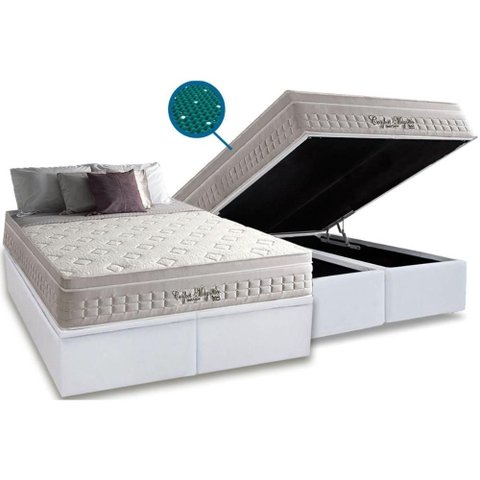 Conjunto Box Baú King: Colchão Espuma D Angelis Anjos Magnético Confort + Base Crc Corano Branco