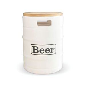 Banco Iluminado Beer Barrel Branco Porta Objetos Tampo Madeira Bivolt