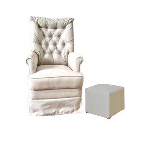 Poltrona para Amamentação Alana em Suede com Balanço em Madeira e Puff - Bege