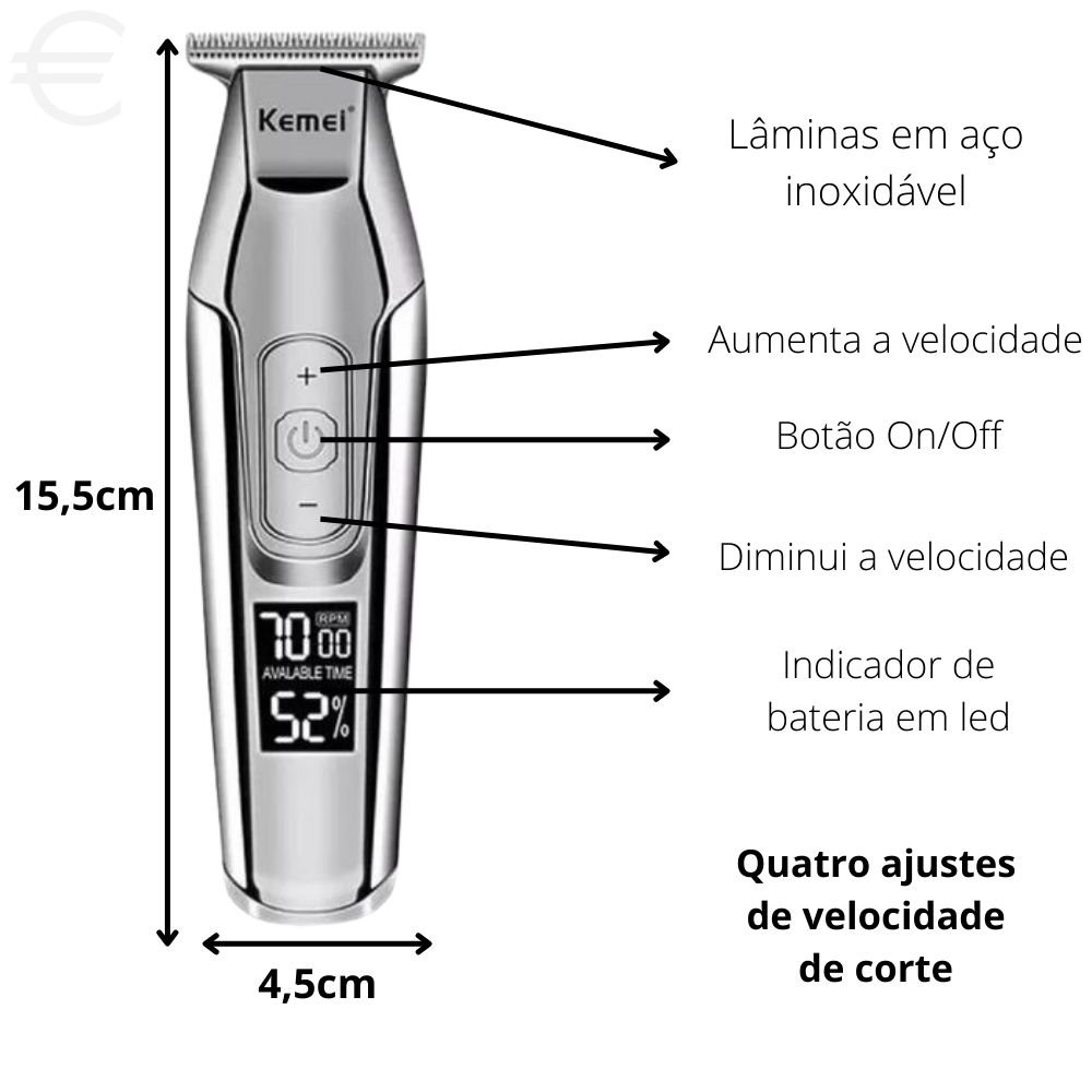 Máquina de Cortar Cabelo Kemei 5027 Acabamento Profissional - 3