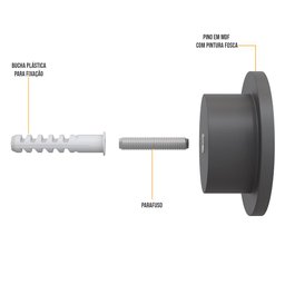 Kit 02 Pinos Suporte de Parede Madeira Preto Redondo Espelho Bolsa Cabide Decoração - Lyam Decor - 4