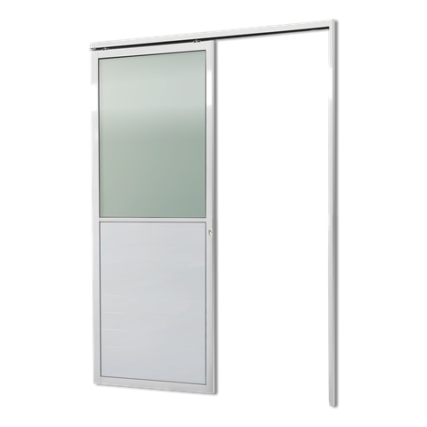 Porta de Correr Suspensa Meia Lambril Meia Vidro Dir L.25 Branca 210x70 Brimak