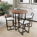 Ver imagem 1 de Conjunto Mesa Redonda Imbuia 4 Cadeiras Pequena Estofado Industrial Black