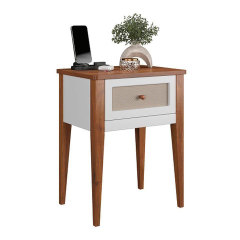 Mesa de Cabeceira Madeira Maciça 1 Gaveta Viena Branco