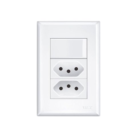Interruptor Simples e Tomada Dupla 2P+T 20A Fame Evidence com Placa 4x2 Branco