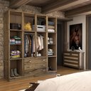 Ver imagem 2 de Guarda-roupa Casal Rústico Madeira Maciça 10 Portas 3 Gavetas com Espelho Castanho - Panorama Móveis