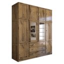 Ver imagem 3 de Guarda-roupa Casal Rústico Madeira Maciça 10 Portas 3 Gavetas com Espelho Castanho - Panorama Móveis