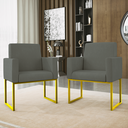 Ver imagem 6 de Kit Sofá 2 Lugares + 2 Poltronas Recepção Sala Base Dourada Cor:cinza