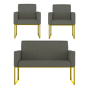 Ver imagem 1 de Kit Sofá 2 Lugares + 2 Poltronas Recepção Sala Base Dourada Cor:cinza