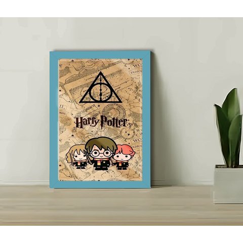 Quadro Decorativo Harry Potter Cartoon + Vidro 33x25 Sala:azul