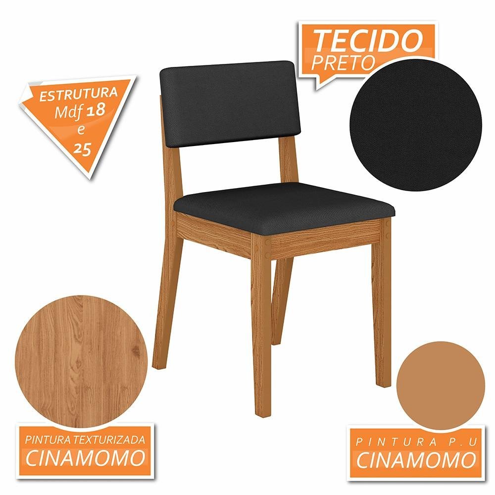 Conjunto de Mesa com 2 Cadeiras Arkansas Cinamomo/preto - M. Arapongas Cinamomo/preto 06 - 6