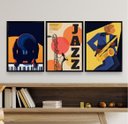 Ver imagem 2 de Kit 3 Quadros Decorativos Músicos- Jazz 45x34cm - com Vidro:madeira Branca
