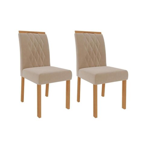 Kit 2 Cadeiras Sala Jantar Juliana Wood 2 Un Madeirado/suede Nude Bege - Cimol