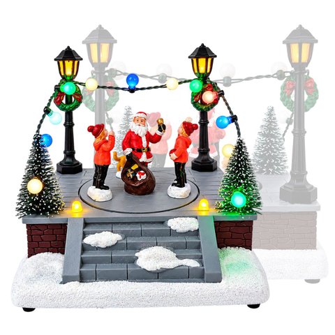 Enfeite Natal Papai Noel Giratorio LED Som Decoraçao Natalina Mesa Estante Bancada Cenario Vitrine L