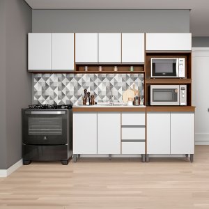 Cozinha Compacta Modulada com Armário Torre Quente Sabrina 280x202 Cm 4 Peças Mdp Branco Menu