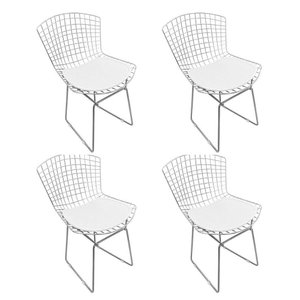 Kit 4 Cadeiras Bertoia Cromada com Assento Sintético Branco Cor Branco