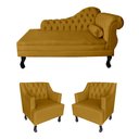 Ver imagem 1 de Sofá Divã + 2 Poltronas Capitonê para Consultório e Clínica Psicanálise - Veludo - Sv Decor:mostarda