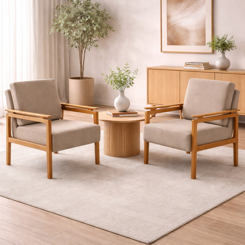 Kit 2 Poltronas Decor Pés Madeira Maciça Yasmin Linho Bege