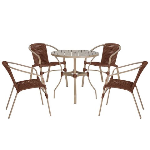 04 Cadeiras Floripa e Mesa Roma 100cm Fendi e Corda Nautica Trama Original