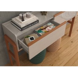 Aparador Lion Suporte para Decoração C/ 2 Gavetas Porta Itens Off White/ Freijó - 2