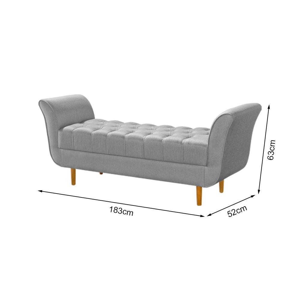 Recamier Pés Palito em Madeira Marajó 1,83m Capitonê Linho Cinza - 5