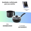 Ver imagem 2 de Kit Panela 16 Cm Preto Antiaderente Tampa de Vidro e Fervedor 14 Cm Preto + Cj Talher 25 Pcs
