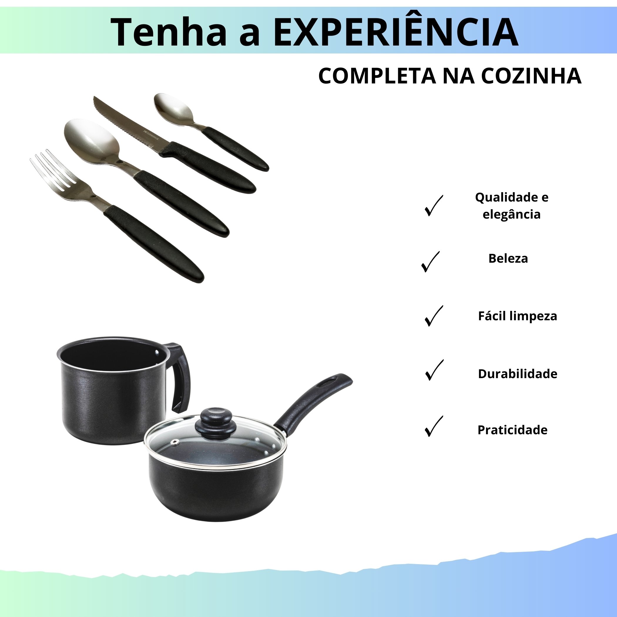 Kit Panela 16 Cm Preto Antiaderente Tampa de Vidro e Fervedor 14 Cm Preto + Cj Talher 25 Pcs - 8