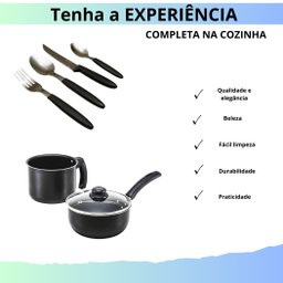 Kit Panela 16 Cm Preto Antiaderente Tampa de Vidro e Fervedor 14 Cm Preto + Cj Talher 25 Pcs - 8