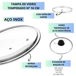 Kit Panela 16 Cm Preto Antiaderente Tampa de Vidro e Fervedor 14 Cm Preto + Cj Talher 25 Pcs - 3
