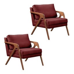 Kit 2 Poltronas Decorativa Mona Madeira Maciça-veludo Bordo - 1