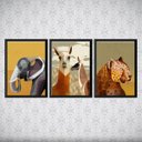 Ver imagem 1 de Kit 3 Quadros Arte Animais Geométricos 24x18cm:Madeira preta