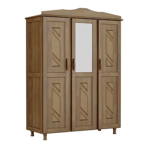 Guarda-Roupa Brasil Solteiro Imbuia 3 Portas Espelho 3 Gavetas Madeira Maciça de Pinus - Cavazotto 1