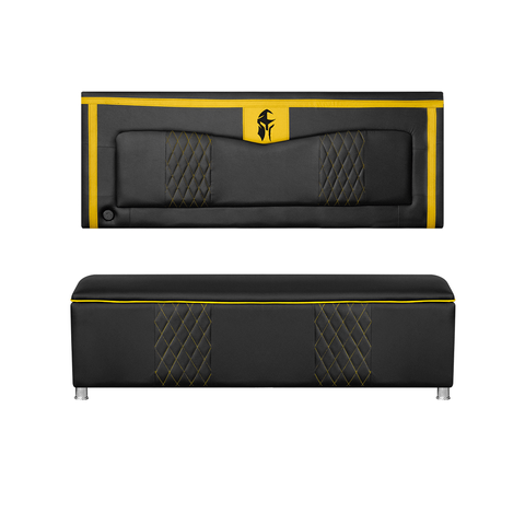 Kit Quarto Gamer Baú e Painel Fighter Usb 90 Cama Solteiro:preto e Amarelo