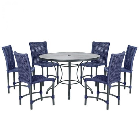 Mesa Ascoli 120 Cm com 6 Cadeiras Cannes de Alumínio Trama Azul