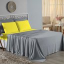 Ver imagem 1 de Jogo Cama Casal Nobre 4 Peças Lençol Elástico 30cm Altura 100% Algodão Cinza Amarelo