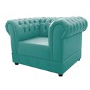 Ver imagem 4 de Conjunto Sofá Namoradeira e Poltrona Capitonê Chesterfield Suede Azul Tiffany Recepção Sala de Estar