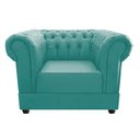 Ver imagem 3 de Conjunto Sofá Namoradeira e Poltrona Capitonê Chesterfield Suede Azul Tiffany Recepção Sala de Estar